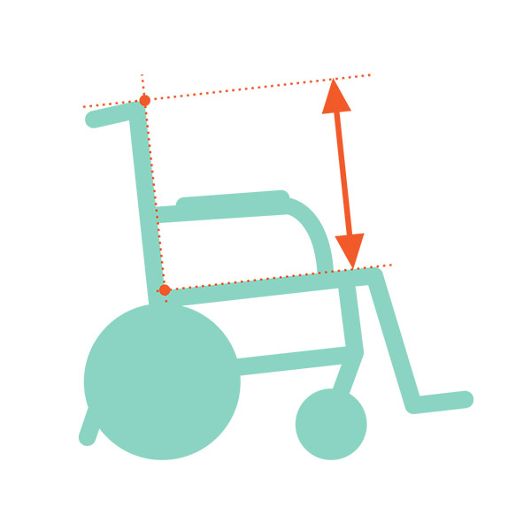 Illustration showing how to measure wheelchair backrest height.